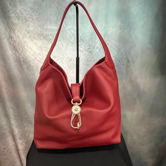 Dooney & Bourke Belvedere Red Pebbled Leather‎ Hobo Bag Gold Duck Logo